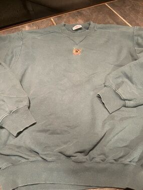 Sage Green Crewneck Sweatshirt with Yorkie Patch - Women L